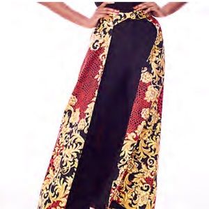 Mixed print overlap maxi skirt